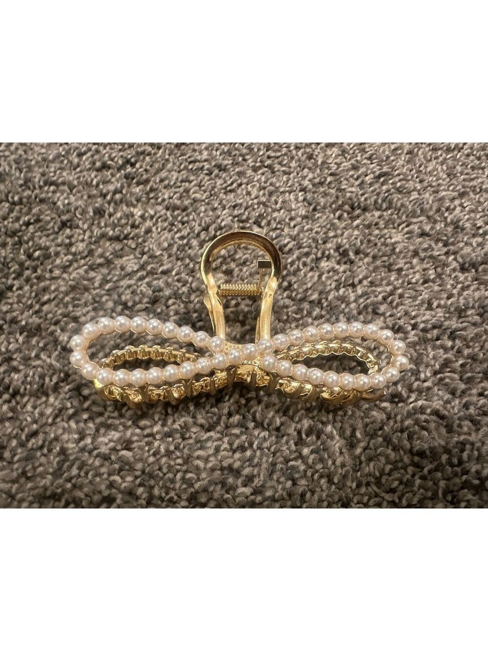 Gold White Pearl Bow Hair Claw Clip